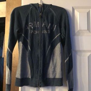 Armani Exchange Zip Up Hooded Cotton Sweater